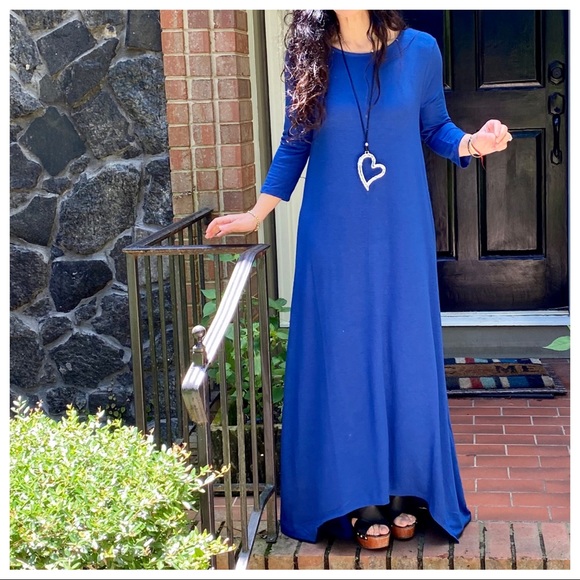 SAPPHIRE BLUE SIDE POCKETS MAXI DRESS - Picture 7 of 16